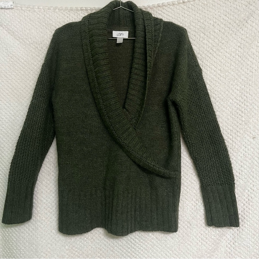 Ann Taylor LOFT Wool Alpaca Blend Sweater Shawl Collar Pullover Large - Picture 2 of 9